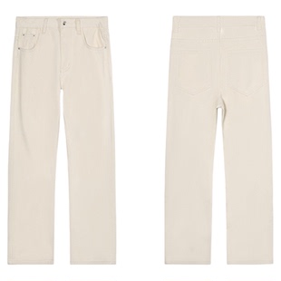 ALLIN 杏色休闲直筒牛仔裤男款秋冬加绒加厚美式复古高级感长裤子