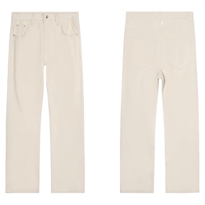 ALLIN 杏色休闲直筒牛仔裤男款秋冬加绒加厚美式复古高级感长裤子