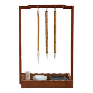 双层毛笔挂架笔架毛笔架子楠竹笔挂新中式多功能展示架文房四宝收纳置物架摆件书法用品收纳架挂毛笔梅林笔庄