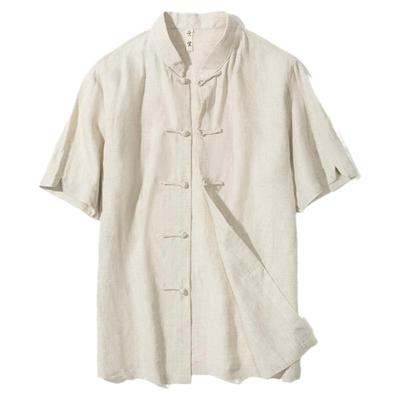 衬衫短袖亚麻玄笙立领中国风