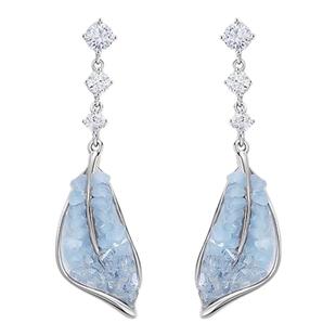 CAROMAY海盐冰晶树叶耳环吊坠女2025新款高级感蓝色水晶春夏耳饰