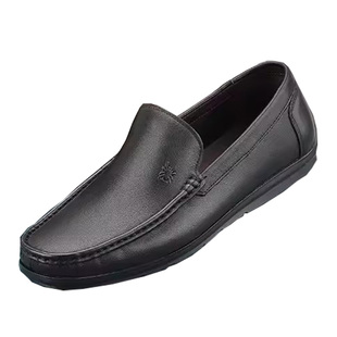 蜘蛛王秋季新款中年老爸英伦休闲单皮鞋男真皮透气软底商务豆豆鞋