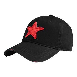 MoonsLee崔健同款红五角星帽子棒球帽男春秋季户外遮阳磨边鸭舌帽
