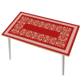 法式红色新年节日希尔薇花皮革餐桌垫复古防水防油桌布桌面茶几垫