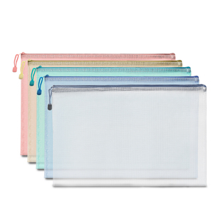 A3透明文件袋大容量一年级小学生防水拎书袋多功能加厚pvc网格收纳袋初中生试卷资料手提袋拉链式美术工具袋