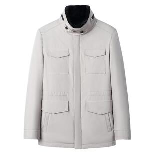 23款海宁皮草进口水貂貂皮外套大衣男士黑貂内胆中长款立领派克服