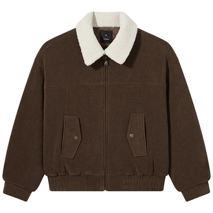 热风女士夹克外套上衣2025年冬季新款仿羊羔毛领灯芯绒复古外套