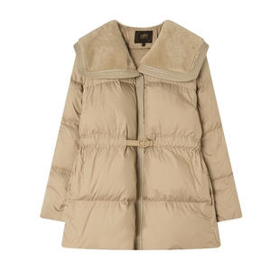 白鹿语羽绒服拼接PU加厚鸭绒面包服外套女