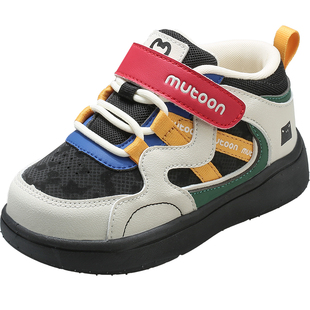 牧童女童板鞋春秋童鞋小高帮皮面休闲鞋轻便男童幼儿园软底运动鞋