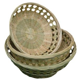 竹编制品圆形竹筐农家带底座零食馒头筐收纳点心篮水果篮家用竹篮