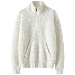 持续输出通勤力~加厚圈圈针100%纯山羊绒衫女高领半开拉链毛衣冬