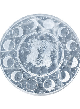 天然透摩洛哥石膏石女神月相圆形杯垫亚硝酸盐原石装饰工艺品摆件