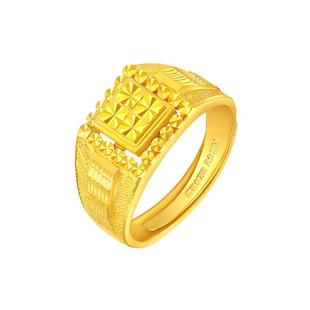 赛菲尔黄金戒指男士款 足金999.9车花方形活口男戒送男友送爸爸