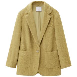 OVV秋冬新款女装绒面一粒扣平驳领休闲羊毛西服外套