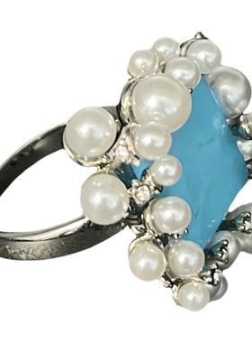 法式优雅蓝色珍珠新款戒指简约气