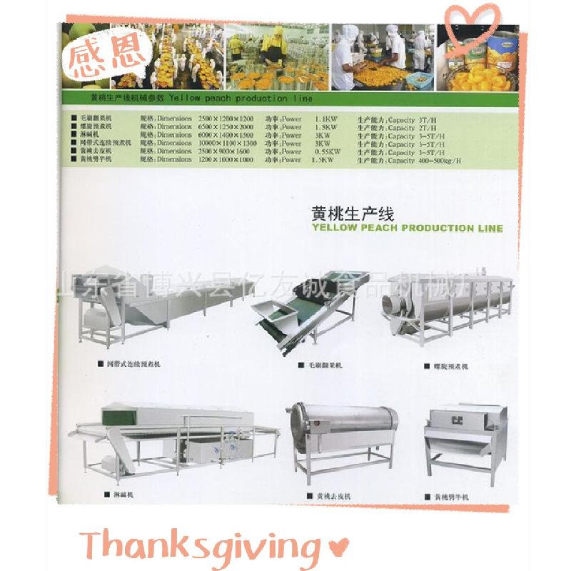 黄桃罐头生产线全自动食品果脯罐头生产线清洗预煮水果罐头生产线