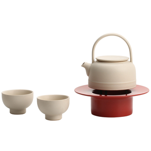 宜集堂Teariver中古风撞色功夫茶具套装家用陶瓷提梁茶壶二杯民宿