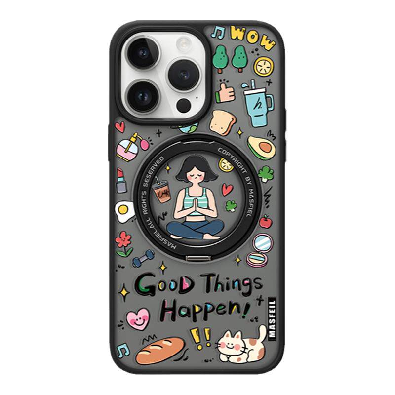 MASFEIL × 自律健康适用苹果16promax手机壳iPhone17pro新款带支架ip15全包Fo5磁吸支点简约13高级感保护套