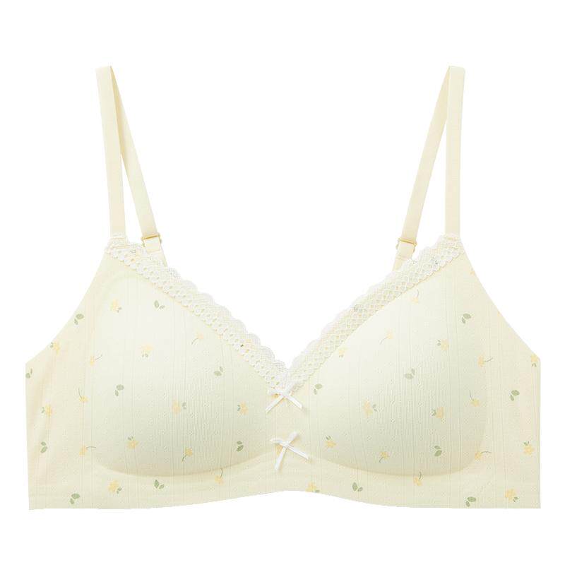 三福2026春夏新款薄B杯聚拢文胸女清新碎花蕾丝边无感内衣503581