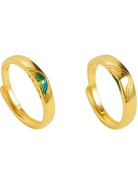 越南沙金青山绿水戒指女小众高级轻奢滴油中国风活口戒手饰