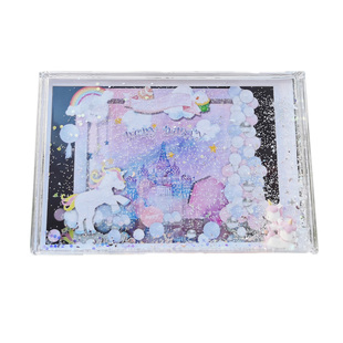 创意6寸定做照片少女心独角兽液体流沙相框摆件闺蜜情侣生日礼物