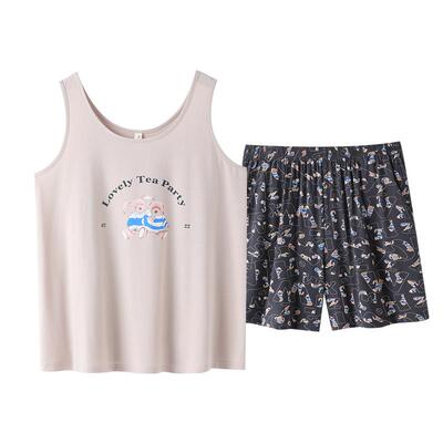 睡衣女夏季纯棉背心短裤家居服