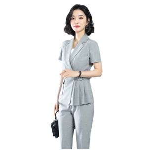诗璐雅主持人西服酒店经理灰色职业装女装套装夏薄气质女士工作服