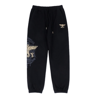 BOYLONDON春季男女款百搭休闲束脚裤老鹰logo印花针织长裤N15007