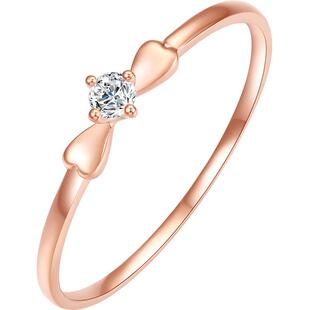 周六福18K金钻石戒指蝴蝶结指环单镶璀璨少女玫瑰金au750钻戒手饰