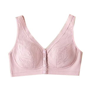 树叶纹提花后背洞洞中老年文胸妈妈内衣薄款前开扣舒适背心式胸罩