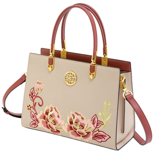 神婷苏绣国风包包女新款大气刺绣真皮手提包妈妈包三八女神节礼物