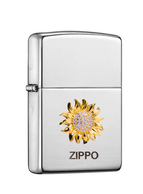 ZIPPO芝宝防风煤油男士打火机纯银钻石太阳花个性定制礼盒送男友
