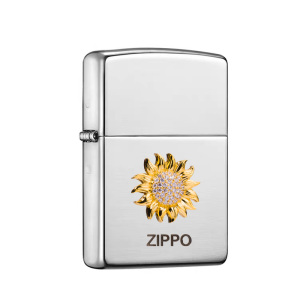 ZIPPO芝宝防风煤油男士打火机纯银钻石太阳花个性定制礼盒送男友