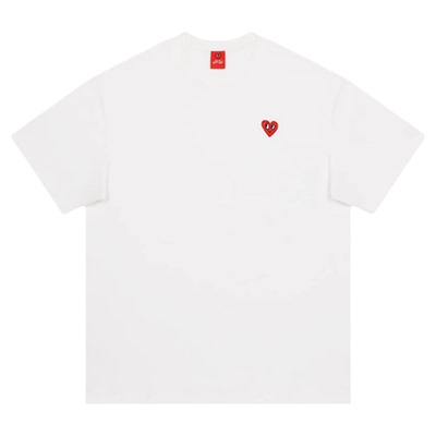 查尔斯桃心 260g纯棉重磅爱心刺绣宽松休闲百搭情侣短袖T恤