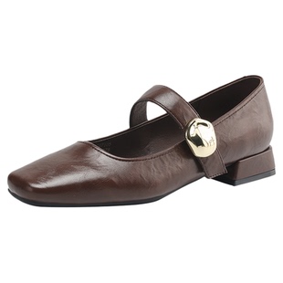 达芙妮单鞋女2026新款法式复古棕色玛丽珍女鞋春秋粗跟小皮鞋高跟