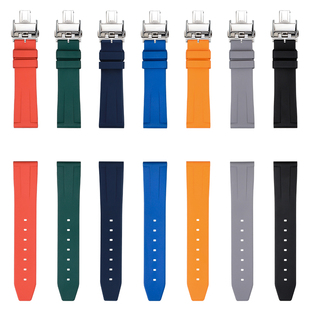 氟橡胶表带男女蝴蝶扣适配浪琴名匠八针月相先行者康卡斯硅胶表带