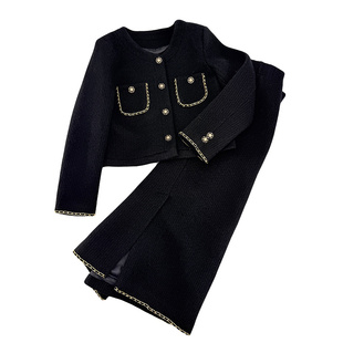 水貂绒轻奢小香风套装女2025秋冬季新款高级感名媛气质半裙两件套