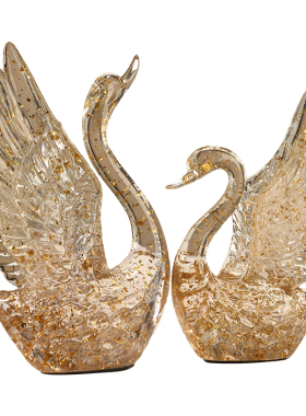 轻奢高档透明情侣天鹅装饰品摆件