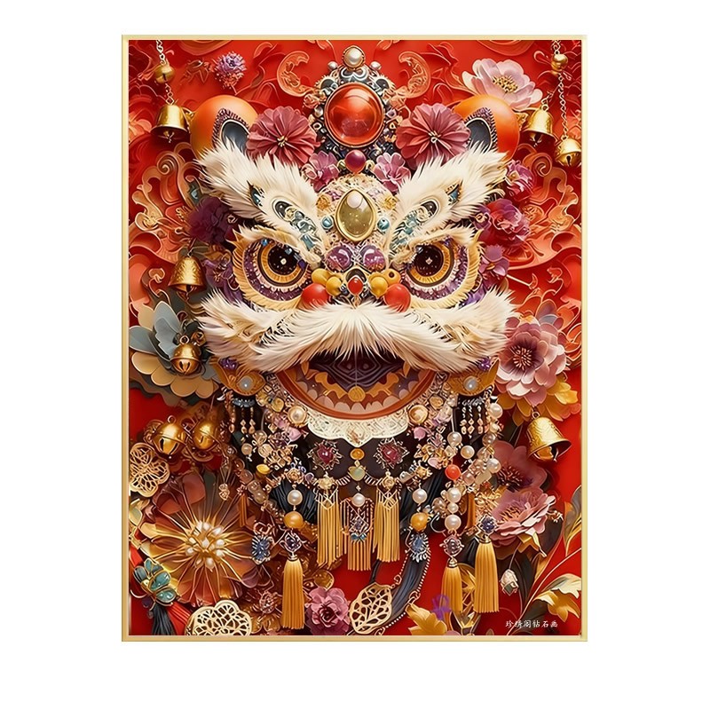5d旺宅醒狮钻石画2026新款高级感舞狮喜庆粘砖贴钻十字绣满钻客厅