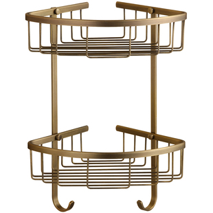 仿古浴室转角架单层双层三角架黄铜复古浴室铜篮法式置物双层家用