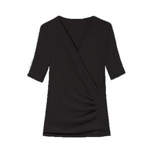 大码莫代尔螺纹五分袖V领打底衫宽松遮肚子洋气T恤女中袖薄款上衣