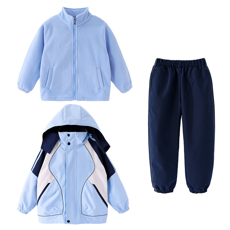小学生冲锋衣校服三件套班服幼儿园园服秋冬装运动会服装蓝色套装
