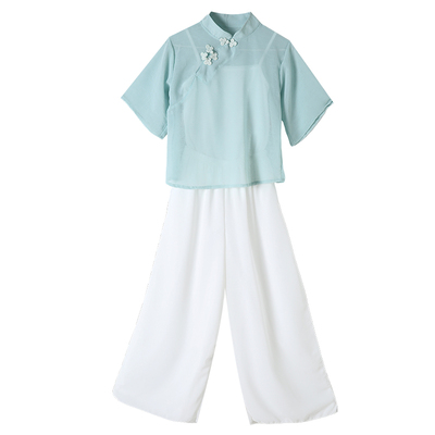 外婆桥演出服中国风浅绿儿童群舞