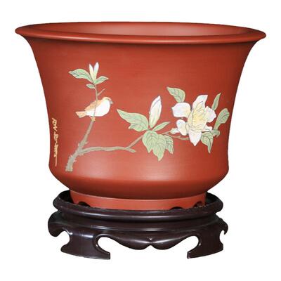 大红袍古典透气泥绘紫砂花盆