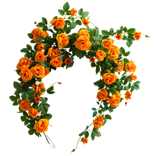 掬涵玫瑰仿真花藤假花藤条空调管道缠绕栅栏墙面遮挡藤蔓造景装饰