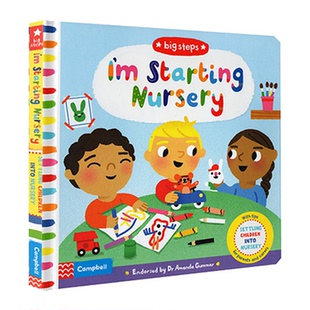 Big Steps系列 I'm Starting Nursery 英文原版 纸板翻翻操作书 我是小保姆 幼儿行为习惯情商培养