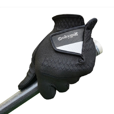 高尔夫球手套 男士超纤布料运动手套黑色左手单只柔软透气舒适薄