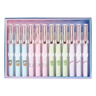 依人卡通钢笔中小学吸墨墨囊练字特细0.38正姿换囊男女钢笔12支装
