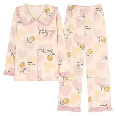 猫人优品纯棉女长袖睡衣套装春秋