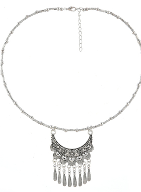 手工民族风项圈复古花朵苗银流苏吊坠新中式项链小众异域女锁骨链